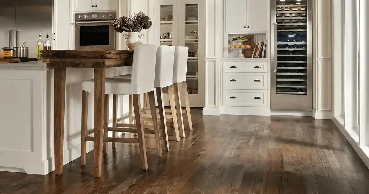 Professionally installed and refinished hardwood flooring in a residential home, showcasing smooth finish and natural wood tones in Fargo, ND